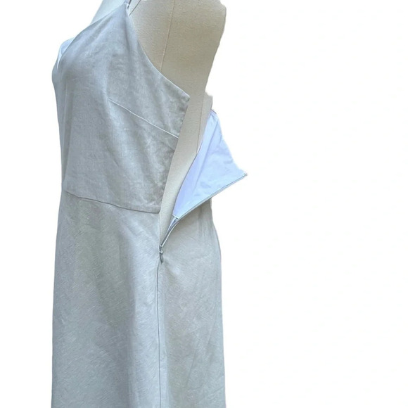 Theory NWT Haranna Cross-Back Dress in Linen Blend Mélange Light Grey Size 10 - Picture 8 of 16